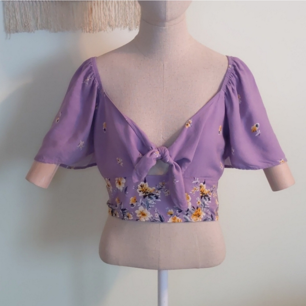 Purple floral boho crop top
